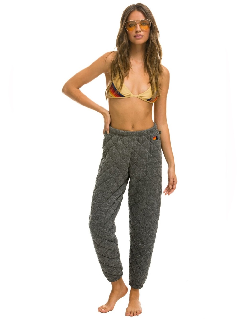Aviator Nation Quilted Sweatpants Heather Gray Jogger Small